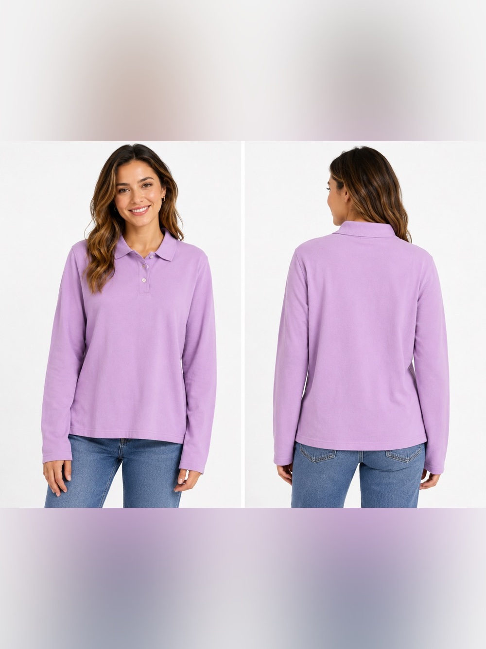 L.L.Bean Women’s Long Sleeve Polo Shirt Large Lavender Pink 100% Cotton Casual - Picture 3 of 15